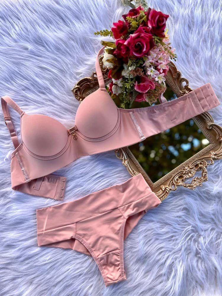 Linha Basic Conjunto com calcinha fio Duplo Sem Costura Rose