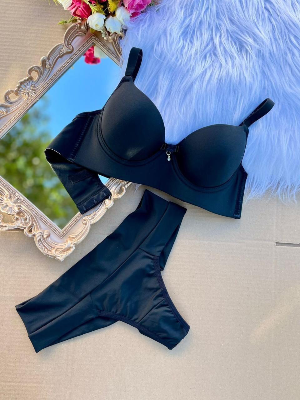 Linha Basic Conjunto com calcinha fio Duplo Sem Costura Azul Marinho